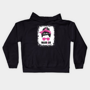 Messy Bun Warrior Pink Ribbon Breast Cancer Awareness Kids Hoodie